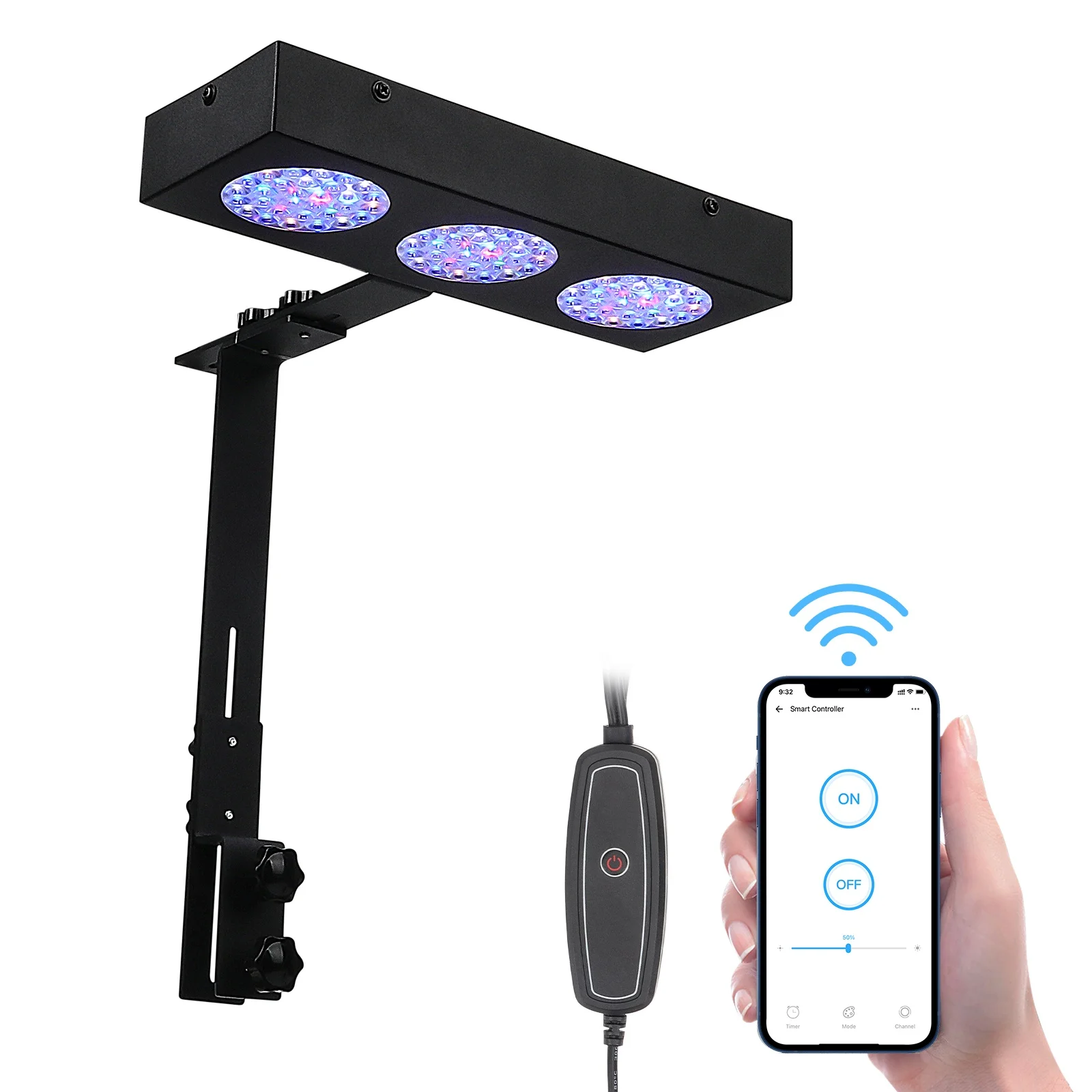 Factory 30W Marine Aquarium Led Light Dimmable Fish Tank Lights 250*90*35 Reef light Via Mobile APP / Smart Voice Control