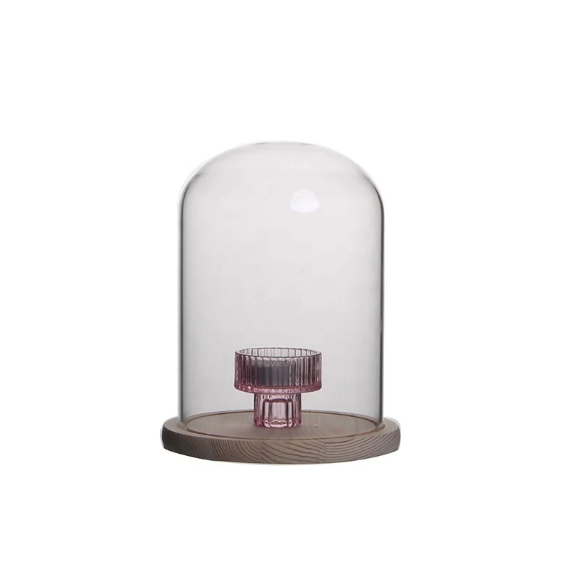 Blown Clear Glass Ball Colored Middle Glass Cloche with Black Base Art Style Ball Jar Wedding Gift House Decoration Love Theme