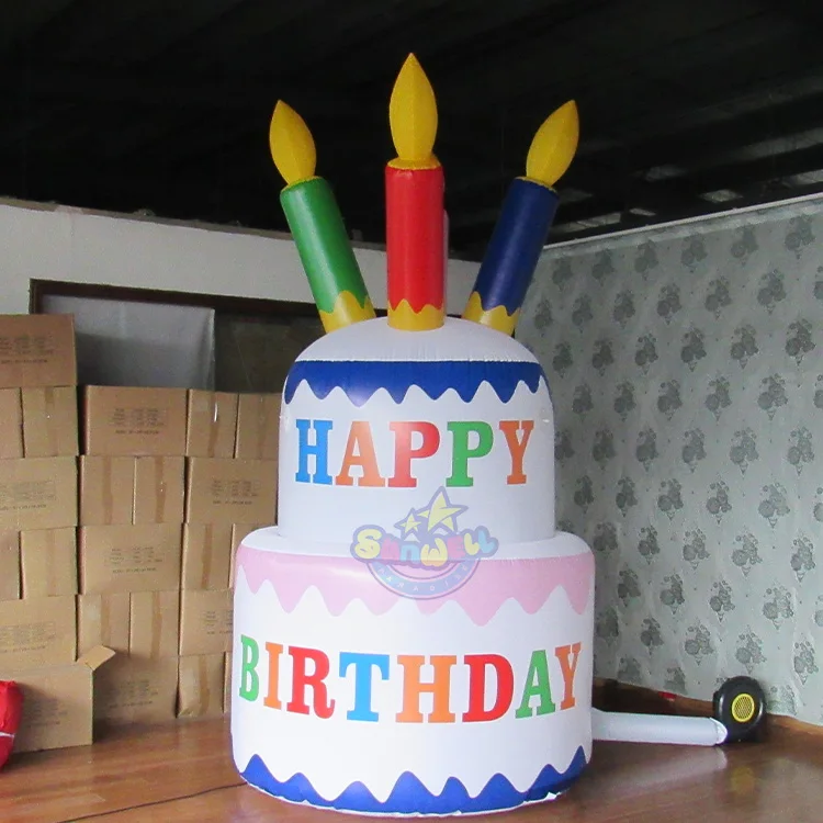 Vivid color happy birthday inflatable cake model for decoration/advertising