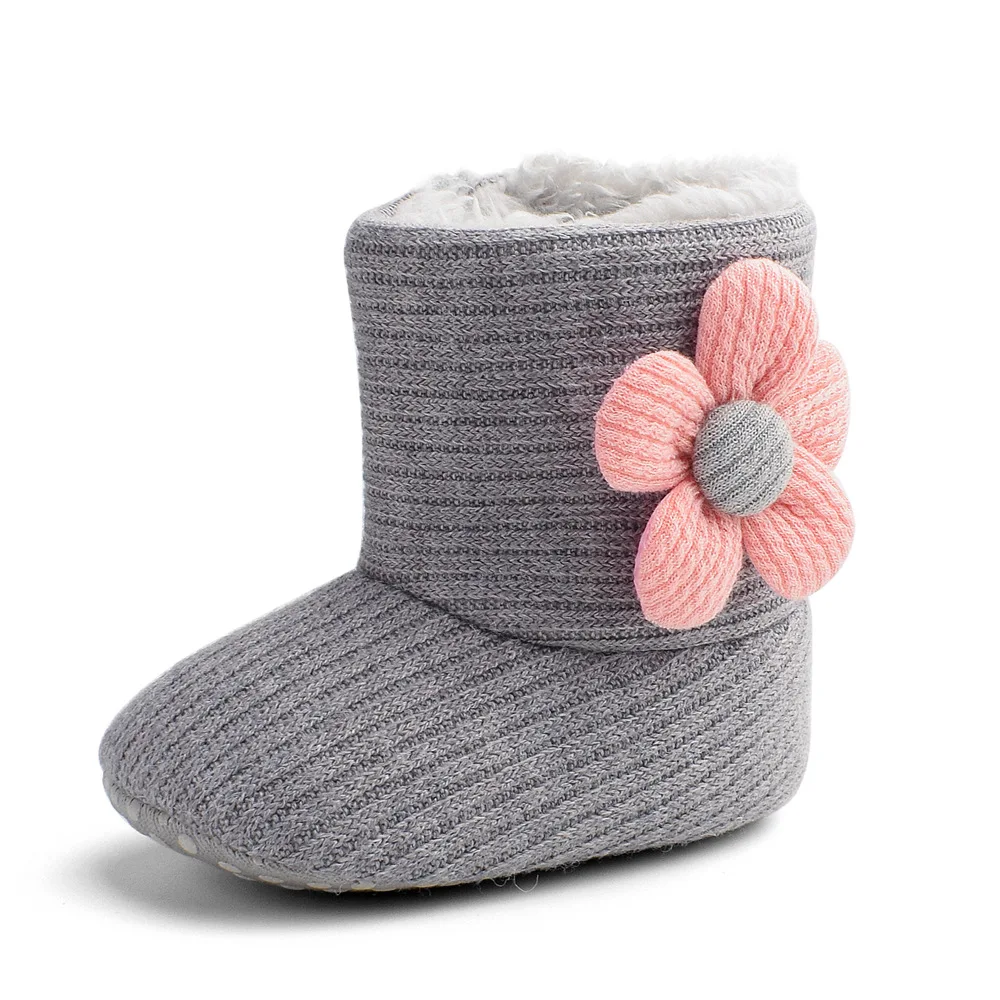 Wholesale Newborn Infant Winter Snow Boots Cotton Fabric Velvet Lined Furry Warm Flower