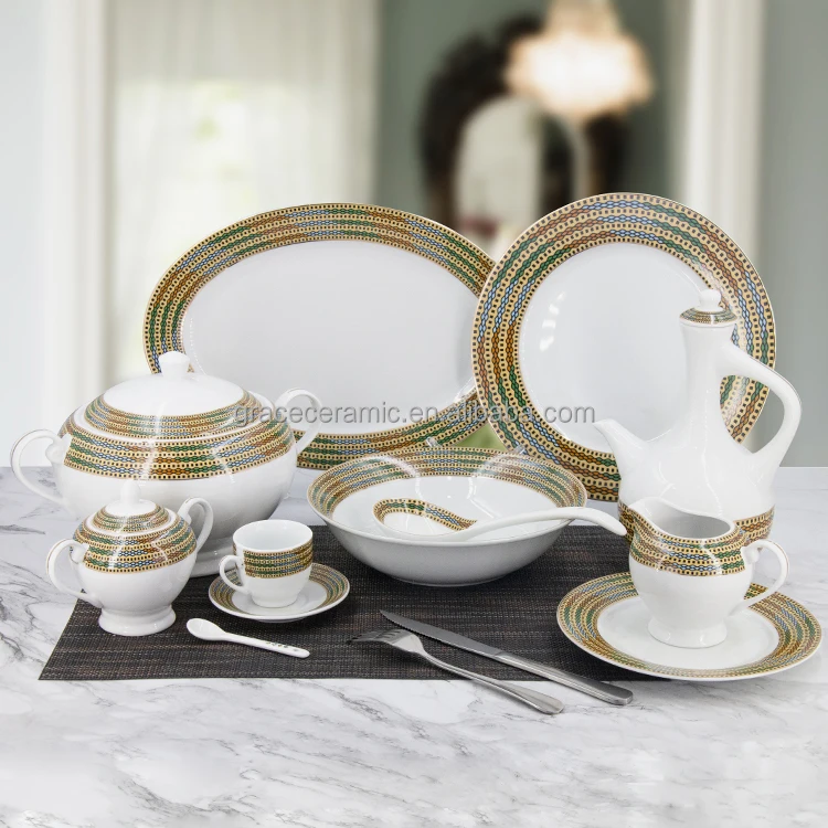 Customized Tilet design Ethiopian Dinner Sets Dinnerware 48 pic Ethiopian Traditional 48 Pieces Dinner Set With Plates Set