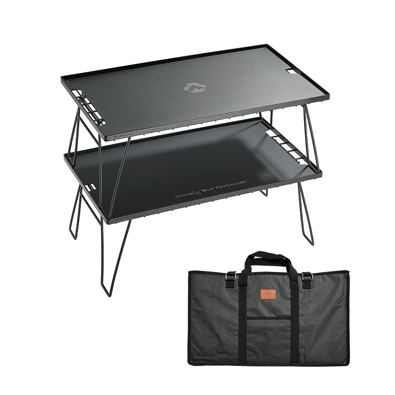 IGT Heavy duty green storage rack 2 shelves camping picnic table & chair set  metal camping kitchen folding table