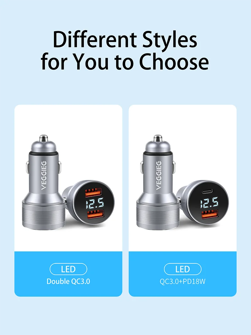 Fast Charging Car Charger QC 3.0 Dual Port Quick Charging Usb Type C Car Charger