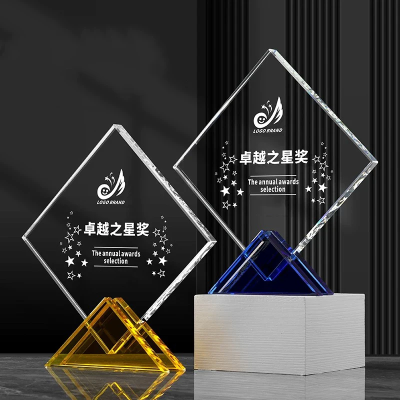 Wholesale OEM ODM Glass Diamond Shape Trophy and Medals for International Film Festival Souvenirs