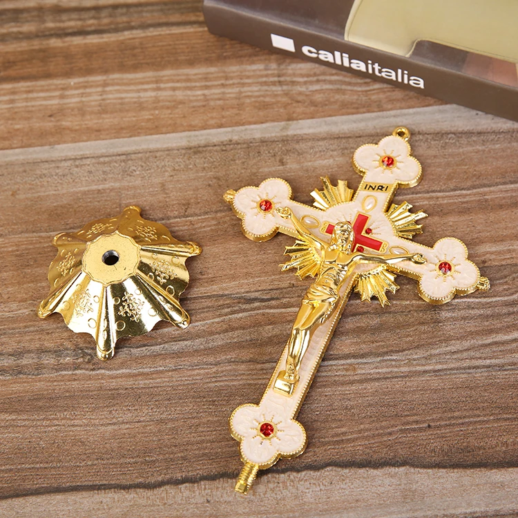 Medium Cruzado Boutique Bright Gold Jesus Exorcist Cross Festival Gold Hanging Decoration Catholic Relics Christianity Crucifix