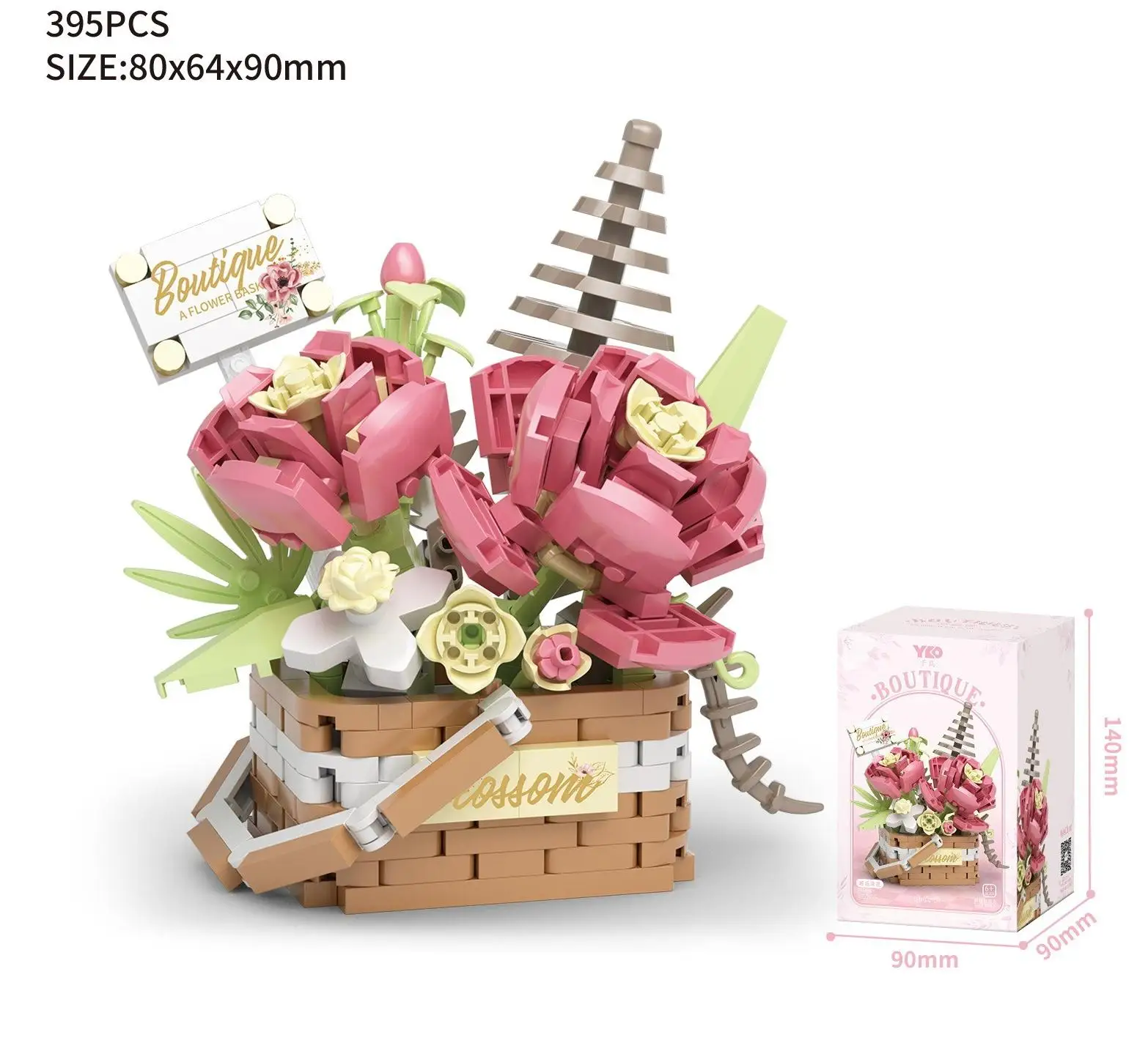 High Quality Plastic Assembled Basket Flower Building Bricks Set Mini Blocks for Home Office Decor Toys/Gifts Artificial Flowers