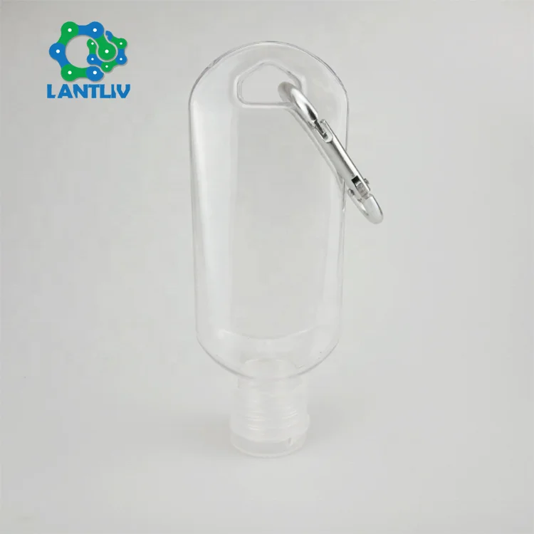 Заводская цена 30 мл 50 60 Карабин Крюк бутылки одноразовые дезинфицирующее средство для рук Бутылка вверх дном портативный PETG пластиковые