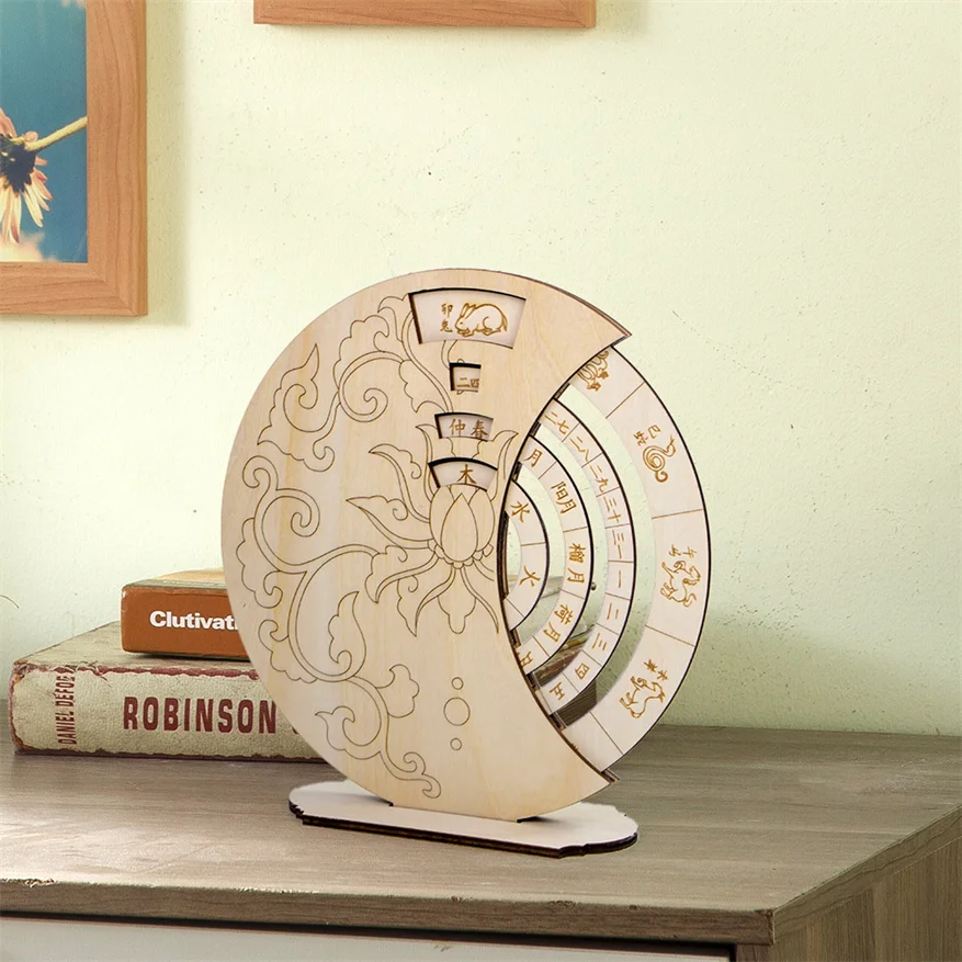 Popular Design Wooden Decorative Eternal Calendar Custom Chinese Ancient Style Photo Props