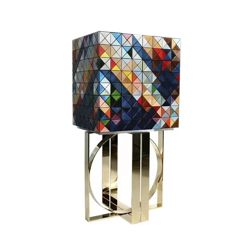 Modern luxury kitchen cabinet artistic design gold stainless steel base wood modular sideboard cabinet for hotel