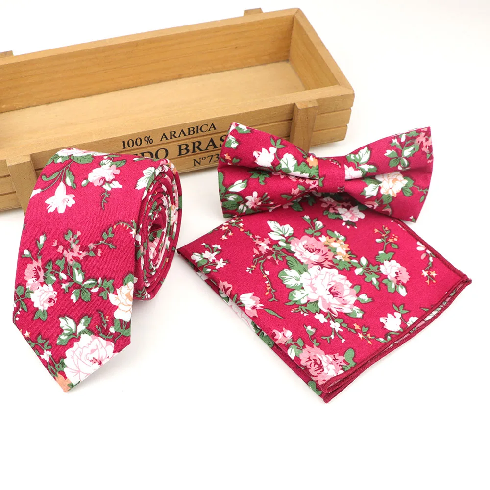 Набор хлопковых галстуков для мужчин тонкий галстук галстук-бабочка носовой платок Свадебный 3 шт.