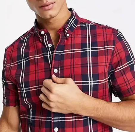 custom stretch slim check shirt in burgundy