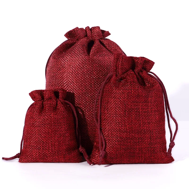 Wholesale 10 X 14 Cm Oem Custom Logo Print Small Mini Burlap Jute Drawstring Pouch Bag