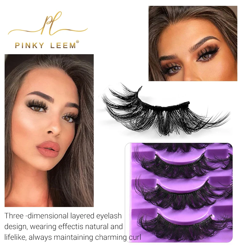 Pinky leem Wholesale Custom 18mm 22mm 25mm faux mink eyelashes private label 3d 5d fluffy mink eyelash vendor full strip lashes
