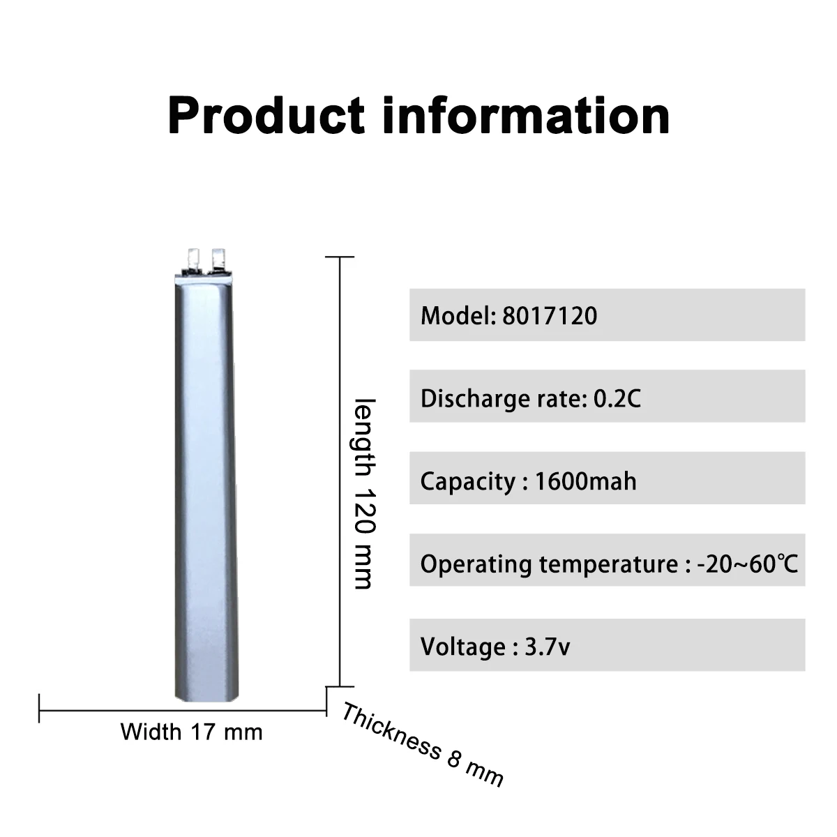 Custom High capacity rechargeable 8017120 3.7V 1600mAh lithium ion polymer battery lipo battery for consumer electric products