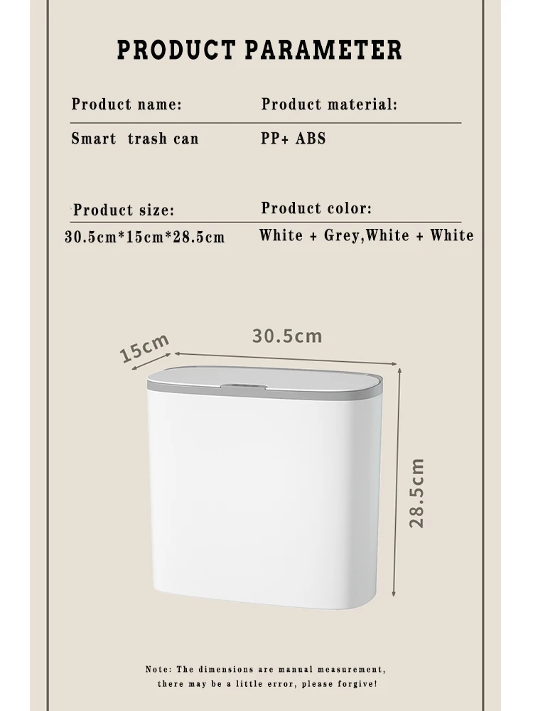 14L Waterproof Smart Oval Electric Sensor Box Plastic Automatic Trash Can for Kitchen and Bathroom Garbage Usage