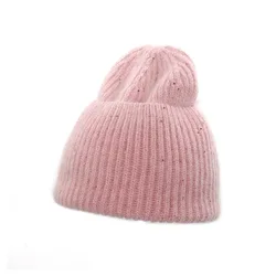 Cold Weather Women Girls Rabbit Fur Angora Blend Hair Knit Beanie with big cuff Fur beanie