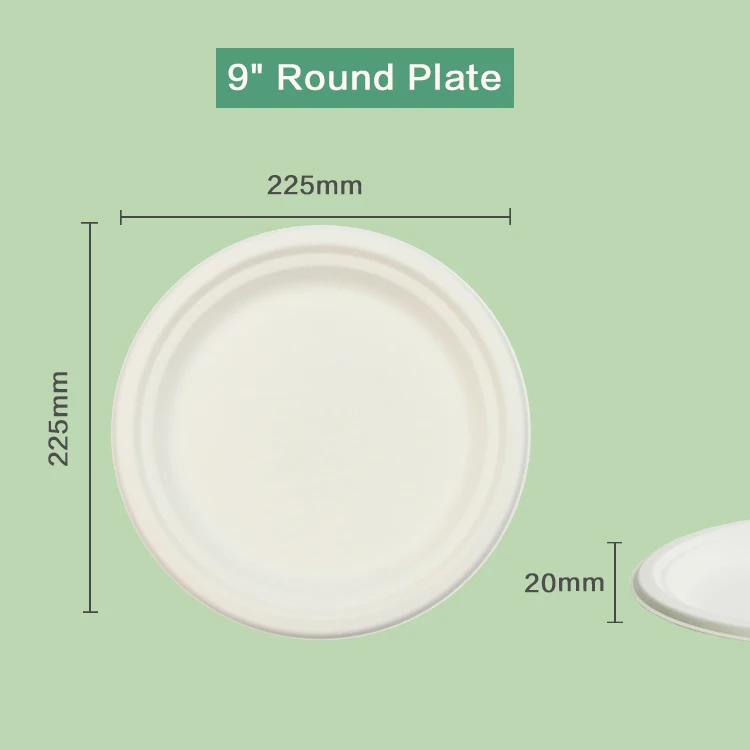 9 inch Eco-Friendly Natural Sugarcane Fiber Compostable Disposable Bagasse Plates