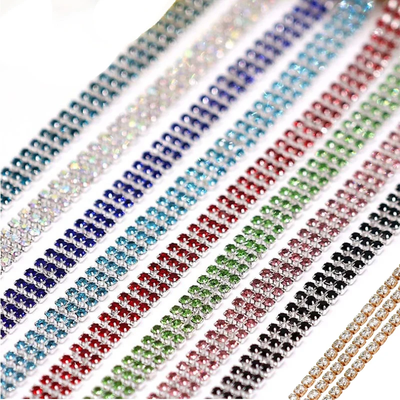 Wholesale Rhinestone Brass Cup Chain For Jewelry Garment Decoration Accessories Gold Ab Crystal Glass Rhinestone Trimming