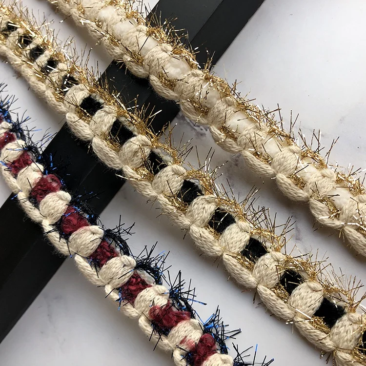 Hot Sale Polyester Tassel Metallic Ribbon Narrow Woven Tape Ribbon for Clothes