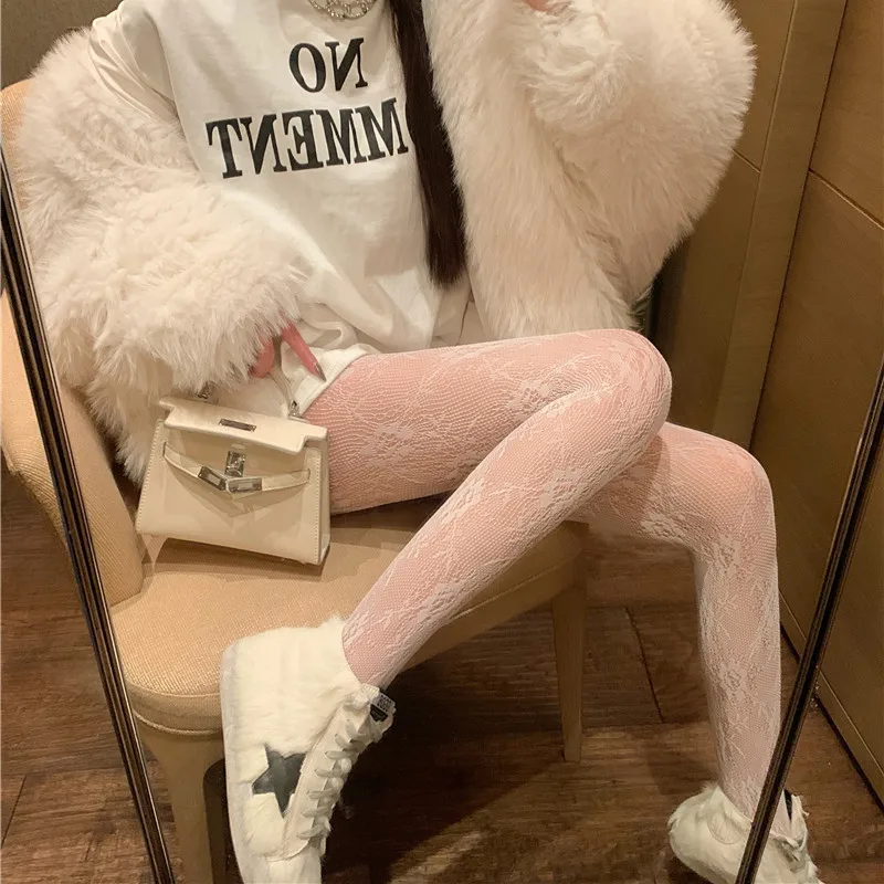 Women Sexy Mesh Hole Floral Diamond Printed Fishnet Tights Mesh Stocking See Through Pantyhose