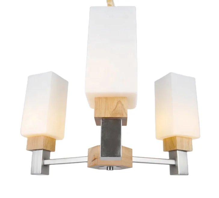 Modern useful concise countryside 3 light wood living room glass chandelier pendant lamp