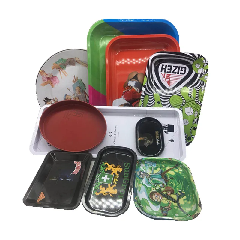 
dice cigarette custom weed tobacco blank small large tin glow weed metal custom rolling tray 