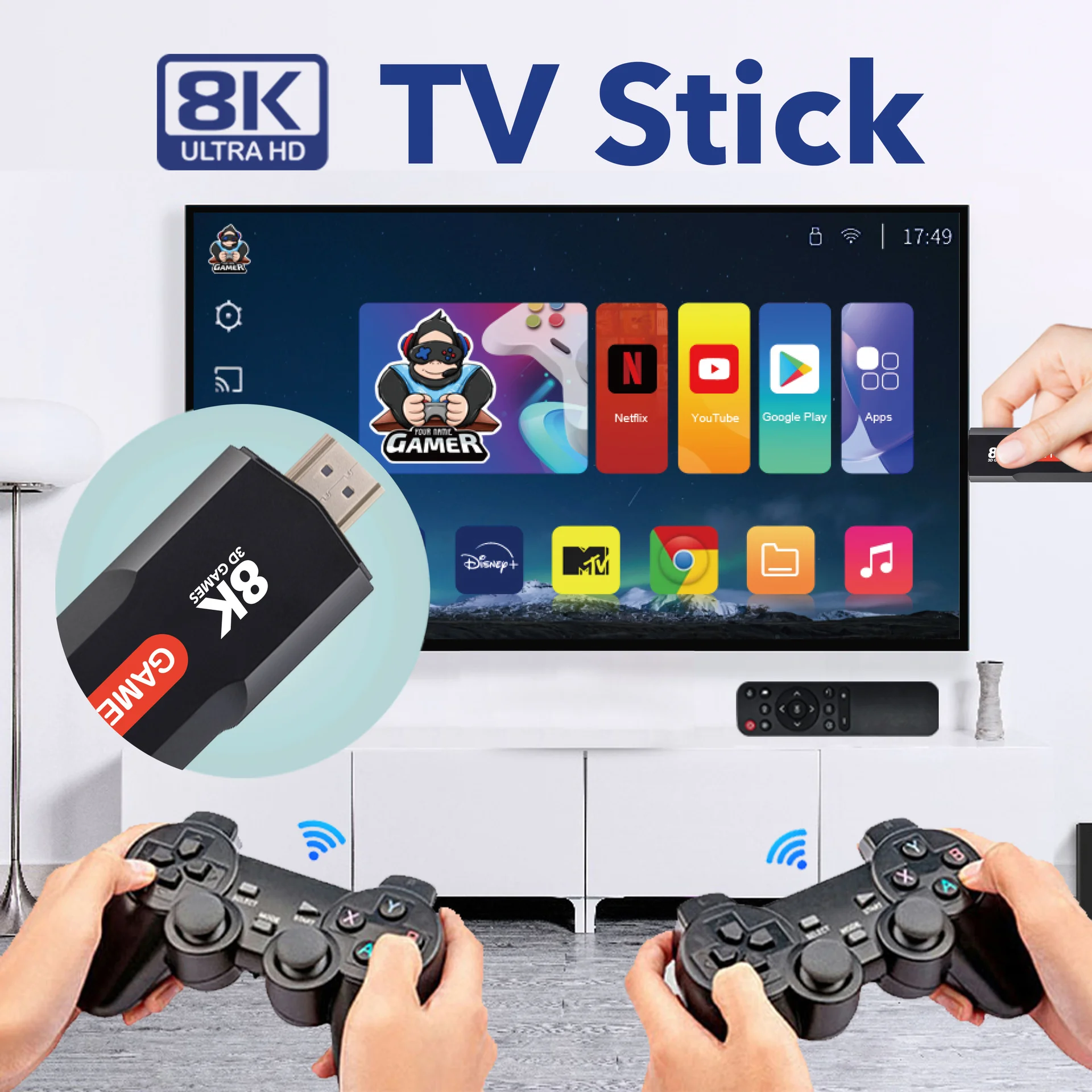 Q9MAX 8K HDR Game Console with TV Game Stick Handheld  Smart 20000+ Retro 3D Game  Wireless Controller  5G WIFI Android TV BOX