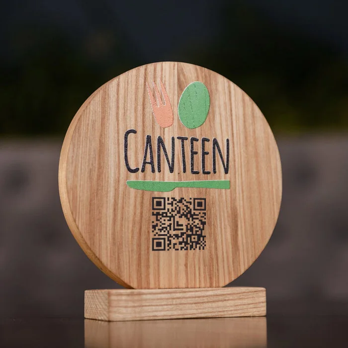 EZD Customize Table top wood Billboard Facebook instagram plaque QR Code Business store Social Media Sign