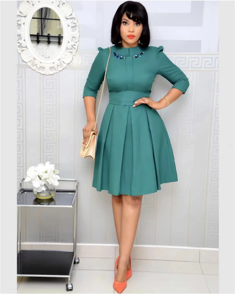Most popular custom size colorful plus size ol commuter solid color casual solid strap women mid dresses