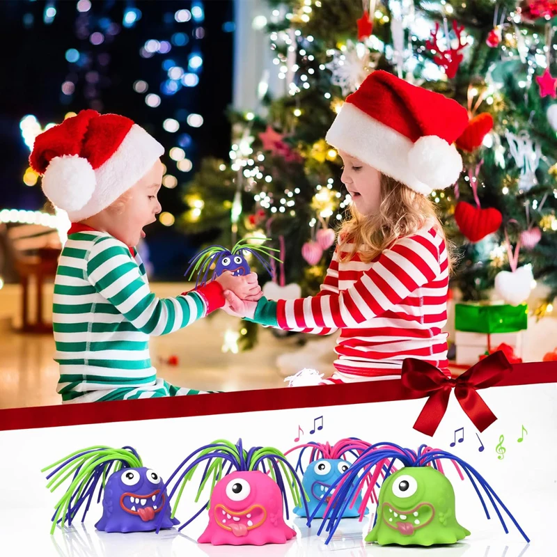 2024 New Decompression Toys Kids Party Gift Monster Shape Squeeze Scream Christmas Toys With Pulling Hair Monster With Candy