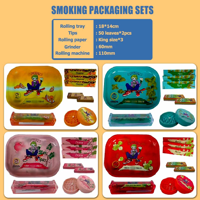 Custom Smoking Set Grinder+Tips+Tray+Cigar Paper Machine+Cigarette Rolling Paper 5pcs Pre-Roll Packaging Box