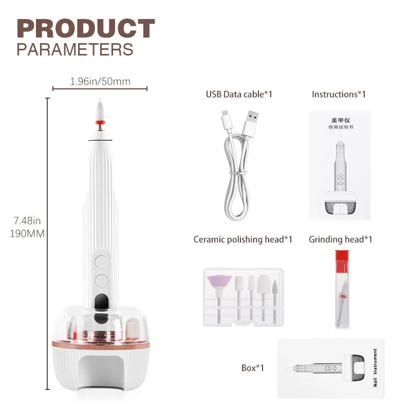 Professional Rechargeable Portable Nail Drill Machine and file bits polishing machine nail salon equipment Home Use All-in-one