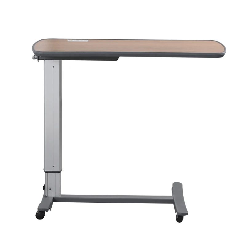 PS-02 Portable Multi-function Adjustable Aluminium alloy+wooden table Overbed Bedside Table With Wheels For Home And Hospital