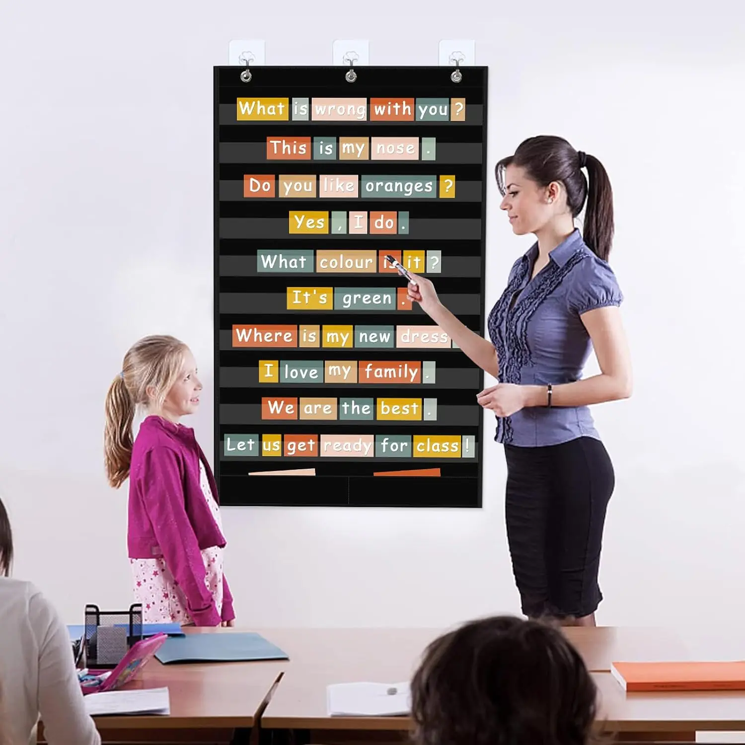 Large 10-Pocket Classroom Chart PVC Wall-Mounted Foldable School Scholastic Chart with 2 Extra Storage Pocket for Home Use