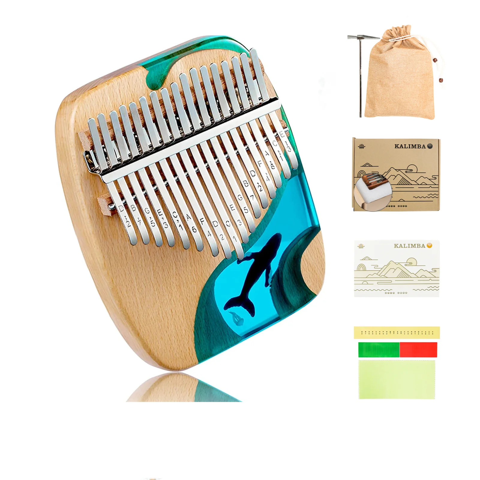 Resin Kalimba 17 Key Exquisite Finger Thumb Piano Marimba Musical Instrument Good Accessory Pendant Gif Kalimba(17 Key, blue)