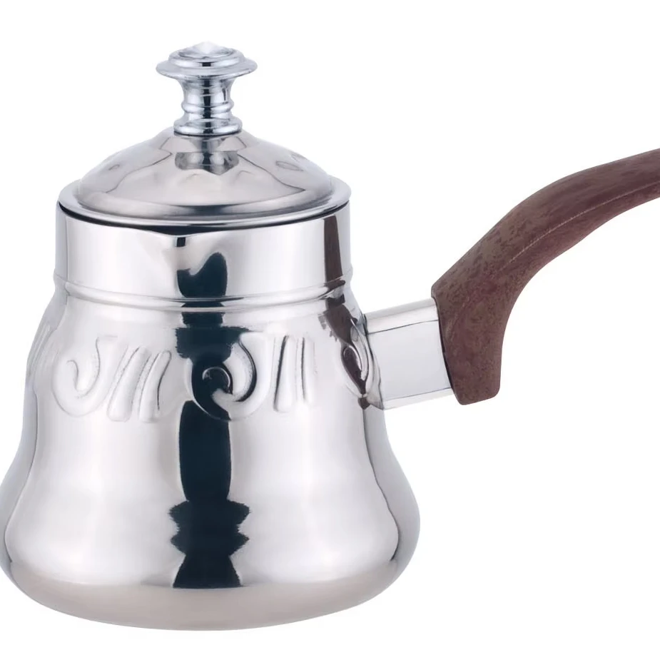 Classic Design Coffee Pot Set With Milk & Warmer Metal Wood Handle Arabic for Home Kitchen Drinkware