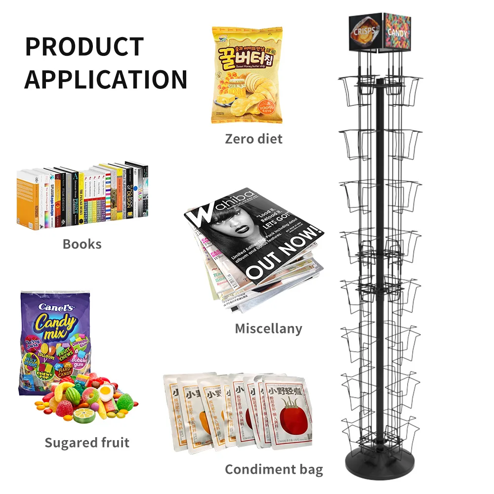 OEM/ODM 8-Tiers Metal Wire Supermarket Retail Snack Food Display Flooring Rack with 32 Pockets