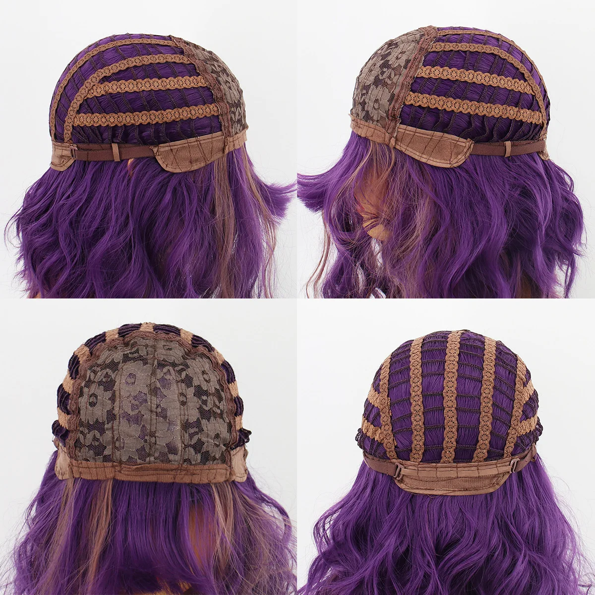 European Style Natural purple bob Curly Synthetic Lace Front short curly hair Wig