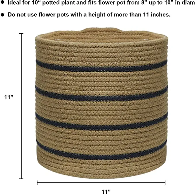 QJMAX Home Decoration Cotton Rope Basket Nursery Organizer With Hidden Handle