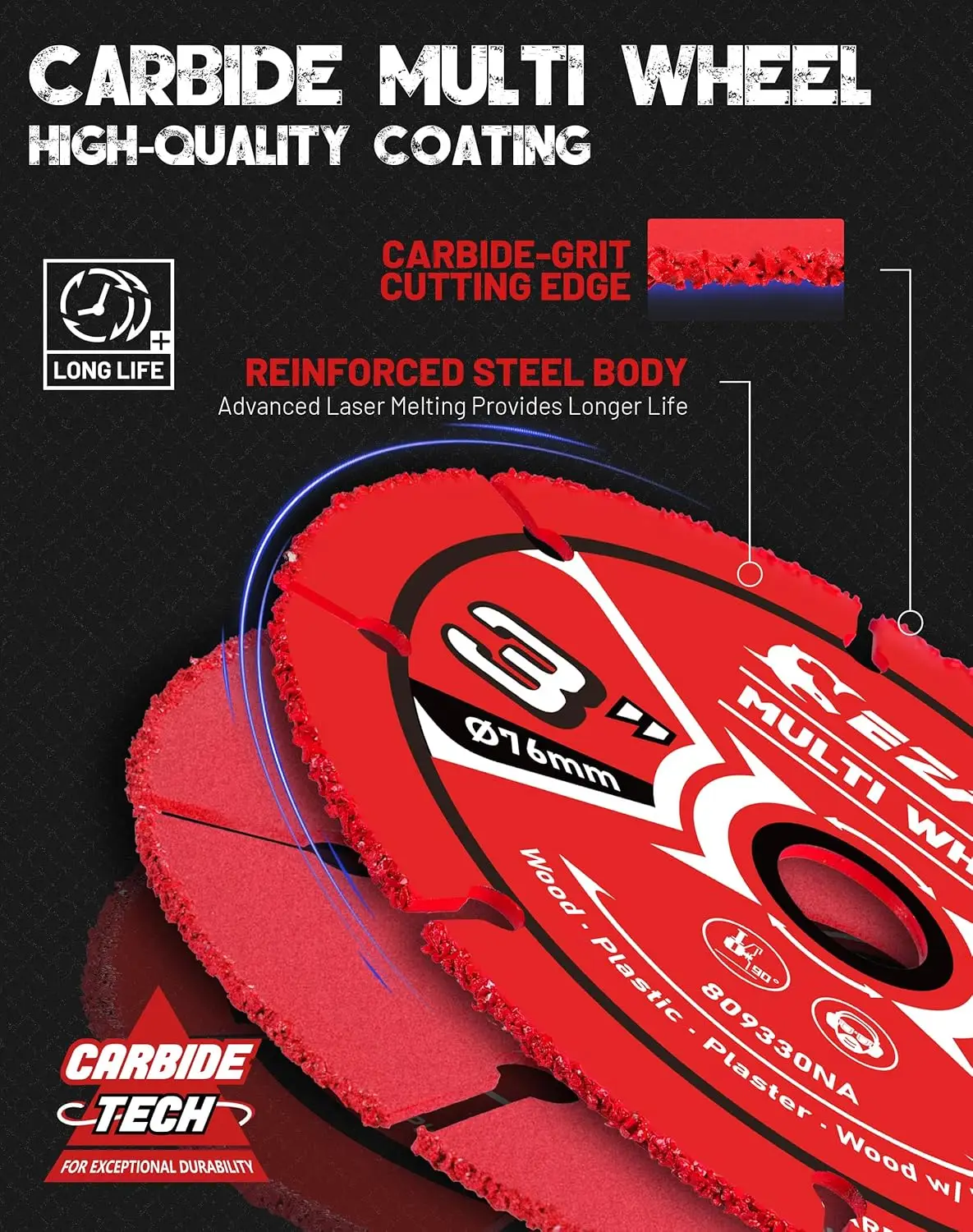 EZARC 3 Inch Cut Off Wheels, Carbide Cutting Disc, Angle Grinder Cutting Wheel for Wood Wood with Nails Laminate Plastic Plaster