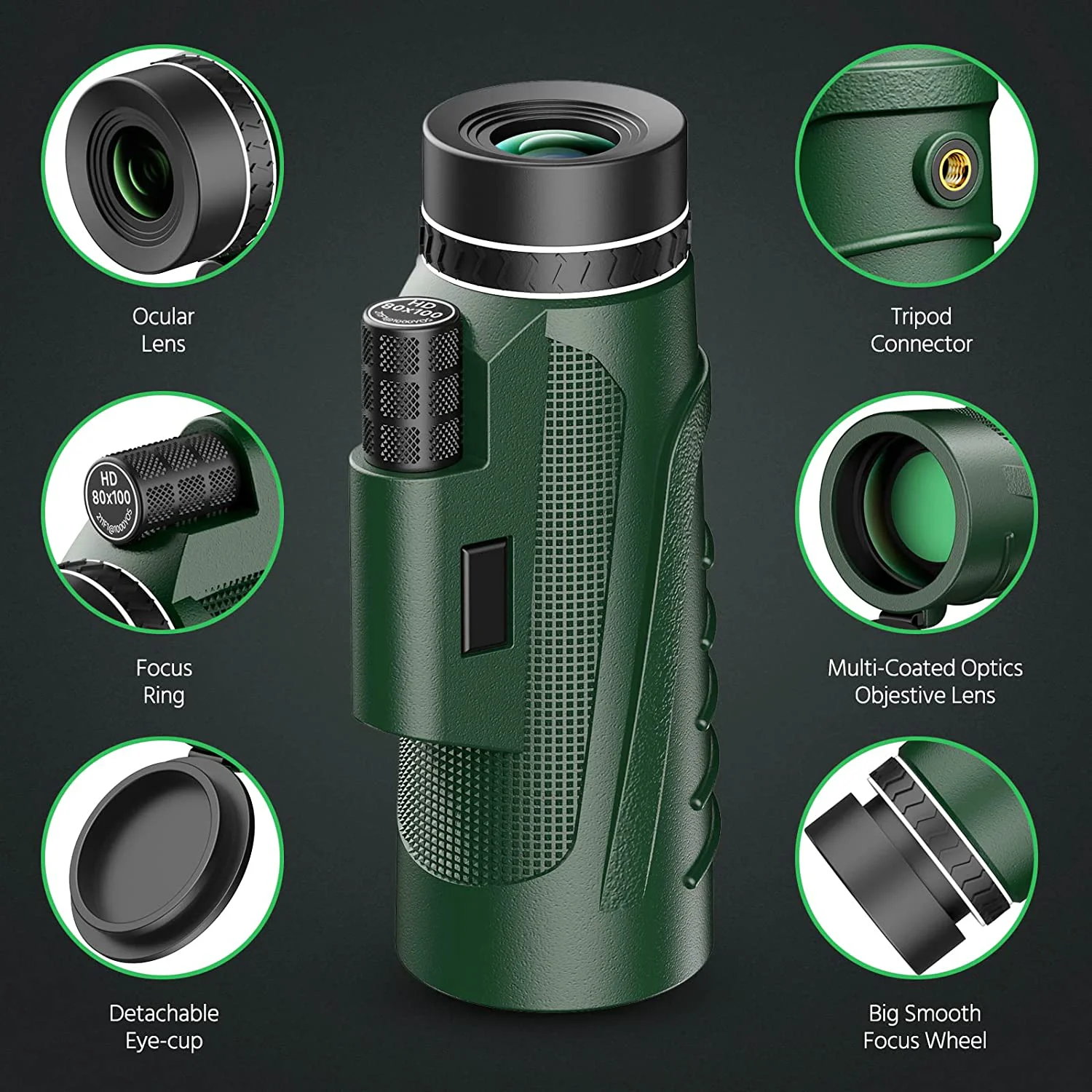 SUNCORE 80X100 HD Monocular Telescope with Smartphone Holder & Tripod, WOCELBY 2022 High Power Prism Compact Monocular