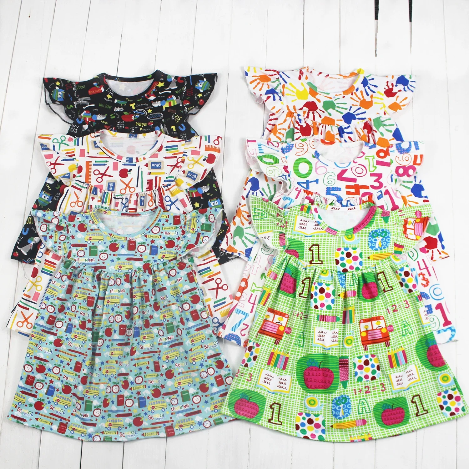 Babies multiple numbers for back to school clothes dress cotton flutter girls study supplies baby clothing dresses