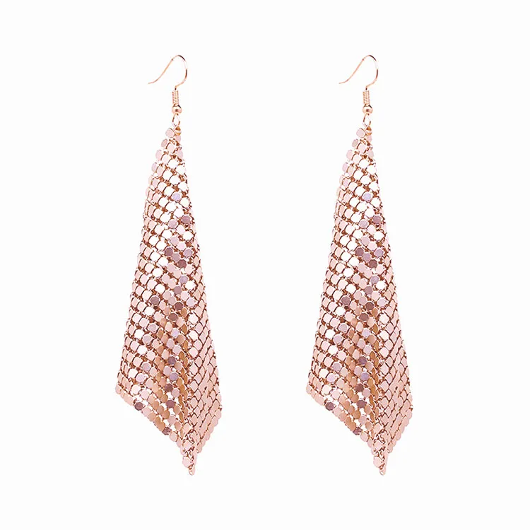 Newest Design Metal Sequins Aluminum Mesh Earrings Wholesale Geometric Rectangular Drop Earring Funky Earring Accessories