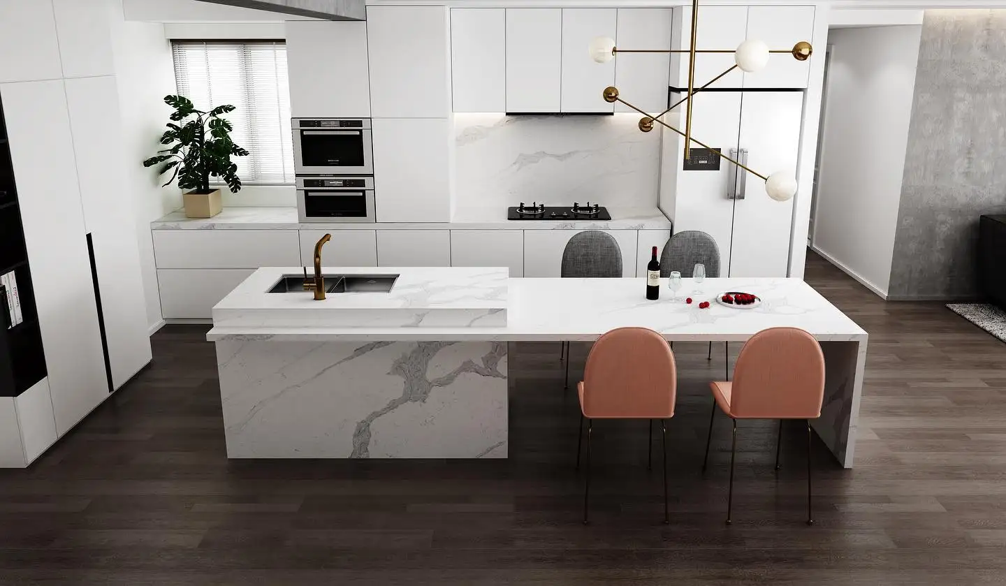 YDSTONE Kitchen Countertop Island Calacatta Gray Quartz Slab Artificial Quartz Stone Slab