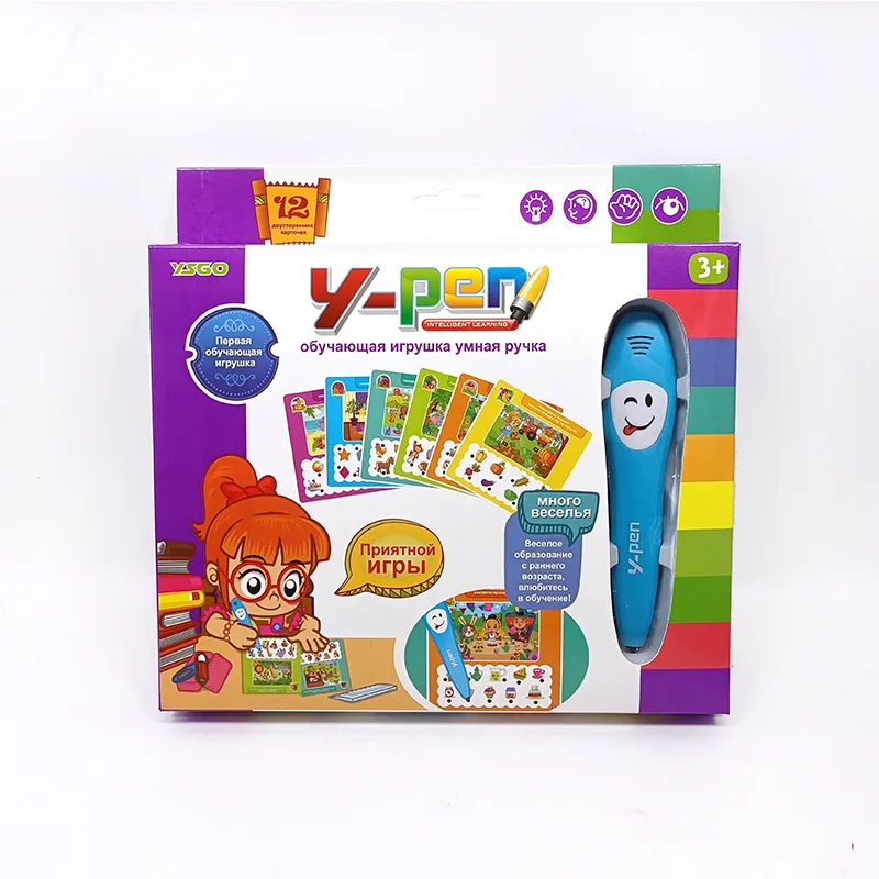 Russian Language Point Reading Pen for Early Education Smart Learning Pen Bundle with 12 Card Learning Device Educational Toy