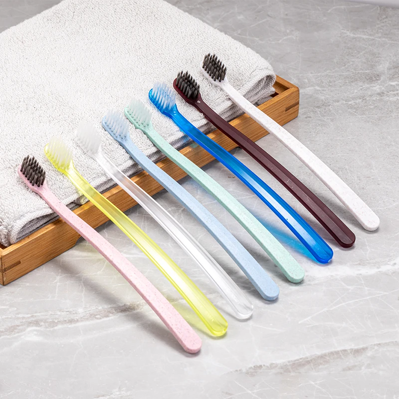 Custom color PS PP wheat straw material home travel personal oral care cheap ergonomic plastic toothbrush with logo