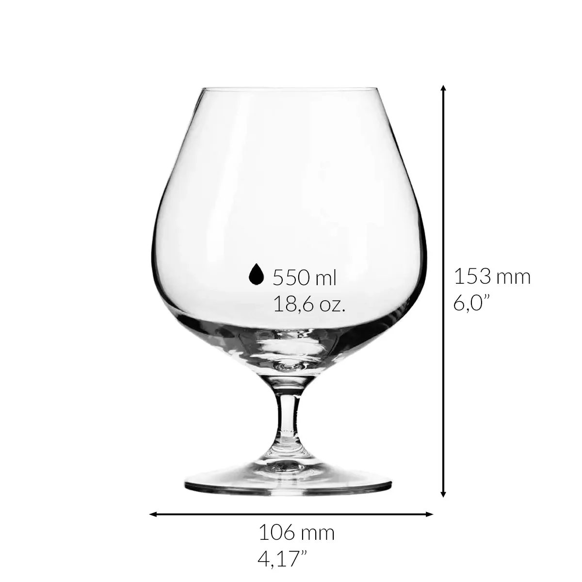 Large Cognac Whisky Glasses Set - 6-Pieces Collection - Capacity 18.6oz (550ml) - Premium Glass - B2B Wholesale - Krosno Glas