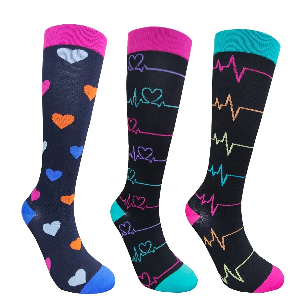 Custom 15-20mmhg casual nylon elastic knee high sports spandex women compression socks for nurses