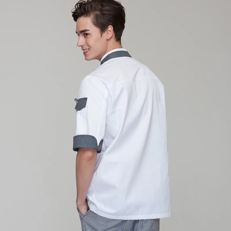 
CHECKEDOUT Contrast color short sleeve fashion chef jacket for restaurant and hotel 