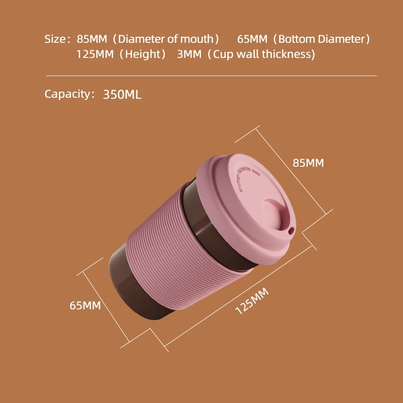 New coffee grounds Mug cup  350ml  Eco green biodegradable reusable Cup With spill proof Silicone Lid
